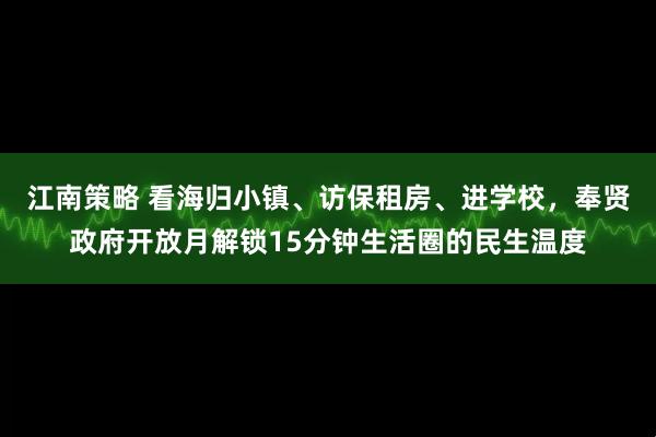 江南策略 看海归小镇、访保租房、进学校，奉贤政府开放月解锁15分钟生活圈的民生温度